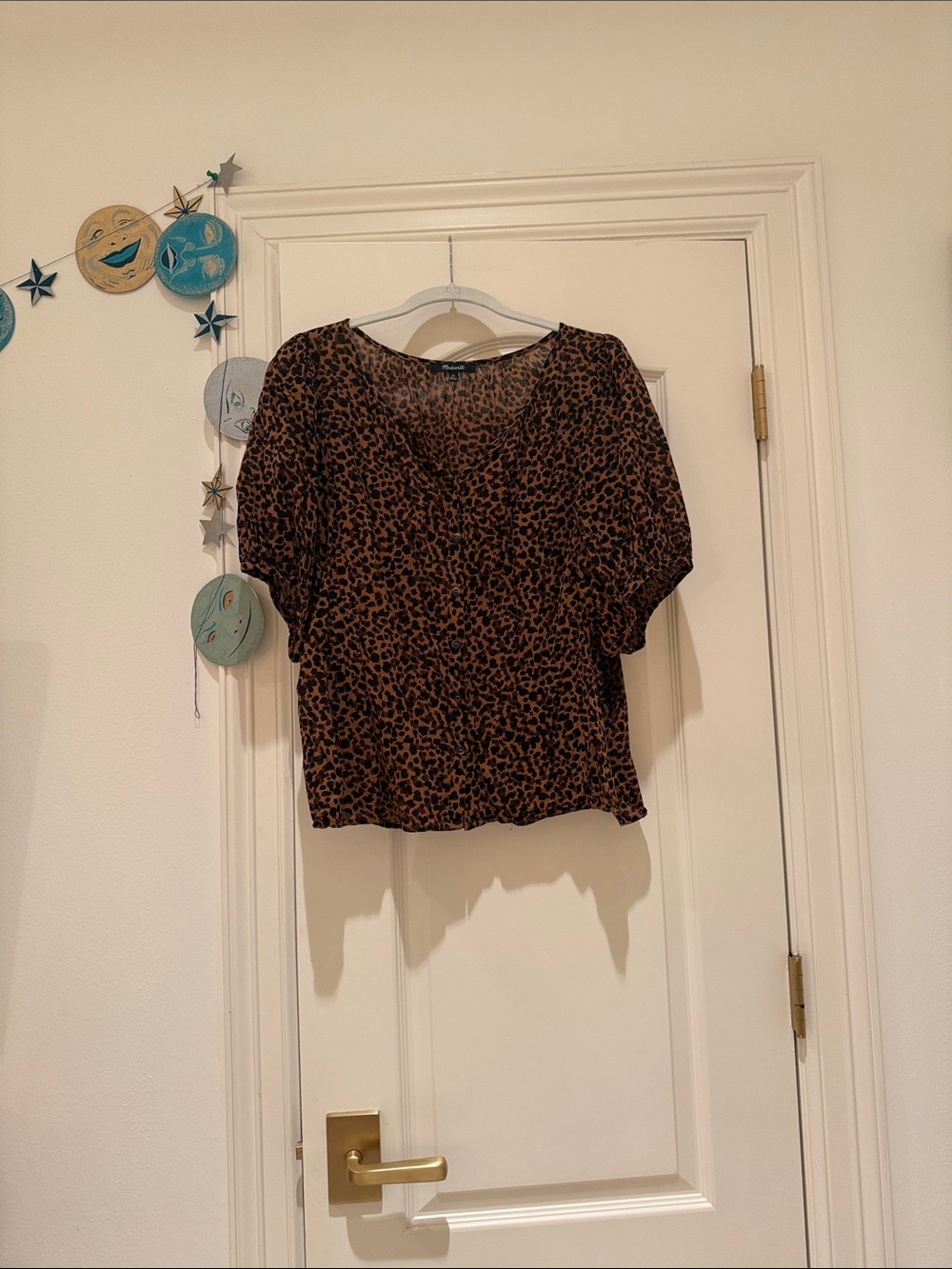 Madewell Brown Leopard Print Puff Sleeve Blouse